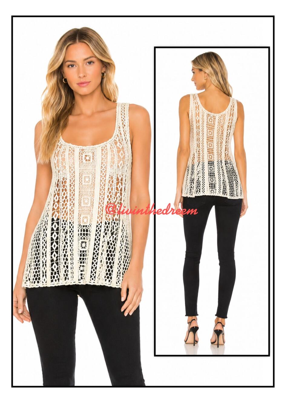 ELLA MOSS Cream Crochet Layering Tank SZ M/L $89
